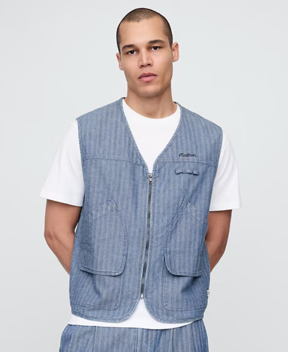 NEW GAP x MALBON MEDIUM INDIGO HERRINGBONE UTILITY VEST JACKET SZ XL